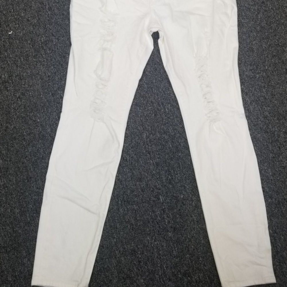 EXPRESS Mid-Rise White Distressed Destroyed Legging Jeans Size 14 not with tags - Picture 3 of 12